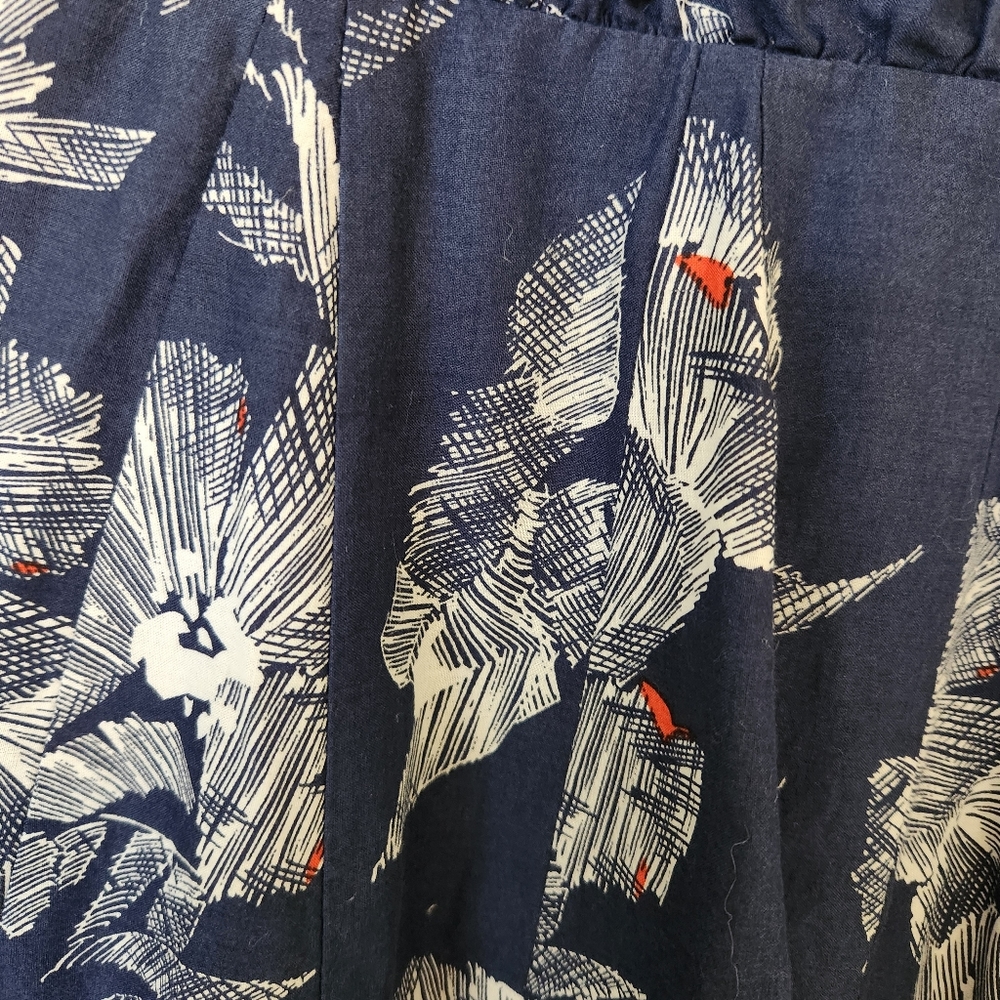 Lavand Navy Blue Dress White Orange Print Sleeveless Cutout Back Mini Medium - Picture 9 of 16